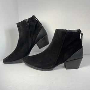 Paul Green Black Suede Leather Zipper Ankle block heel bootie boots UK 6/ US 8.5
